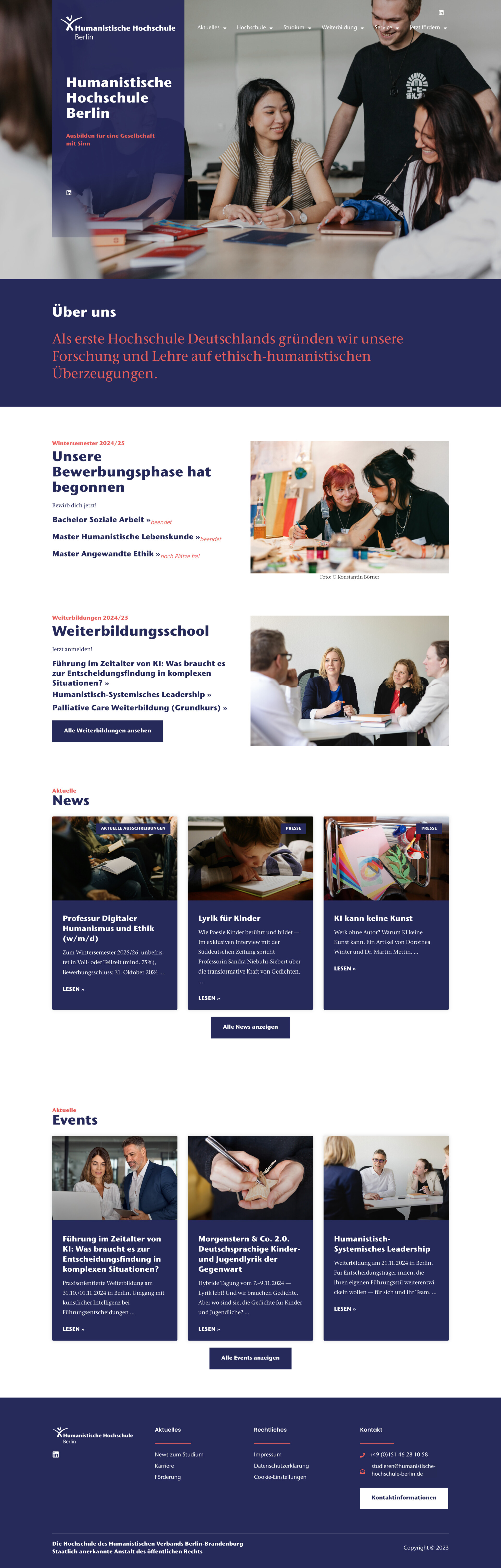 Webdesign für Hochschulen & Bildungseinrichtungen: Beispiel Humanistische Hochschule Berlin