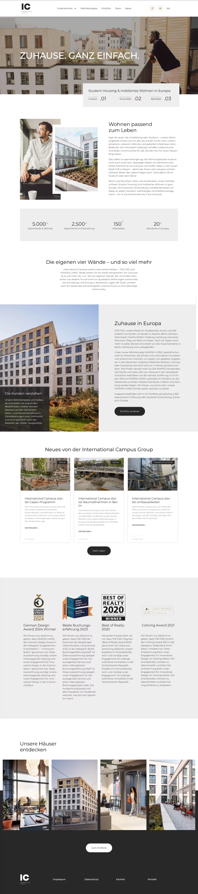 Webdesign für Immobilienmakler & Immobilienunternehmen: Beispiel International Campus GmbH