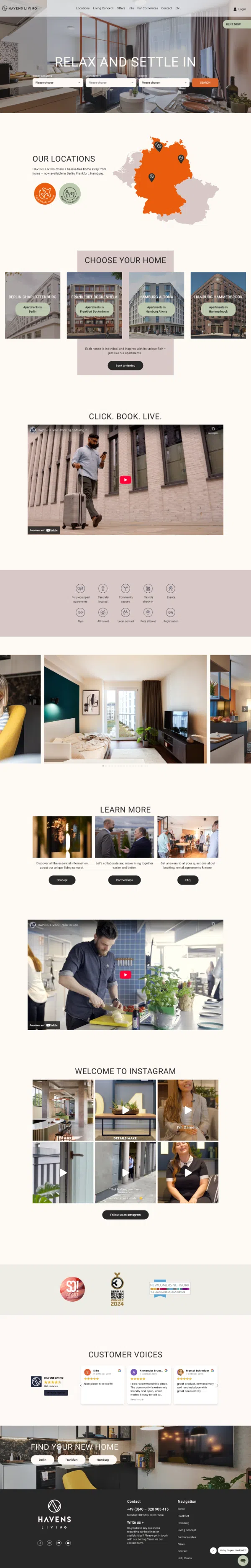 Webdesign für Serviced Apartments: Beispiel HAVENS LIVING