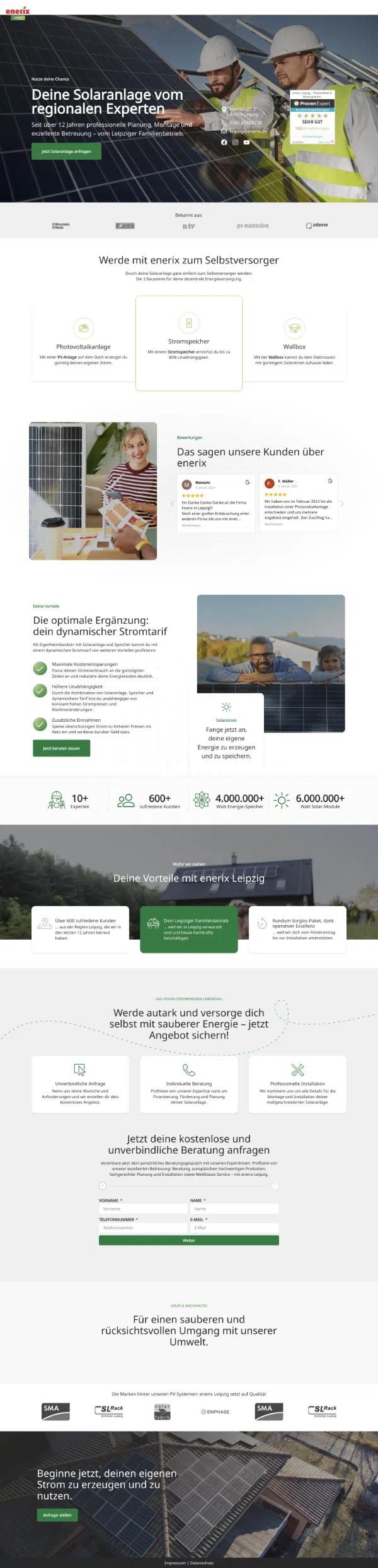 Webdesign für Solar- und Photovoltaik-Unternehmen: Beispiel Landingpage für Enerix Leipzig
